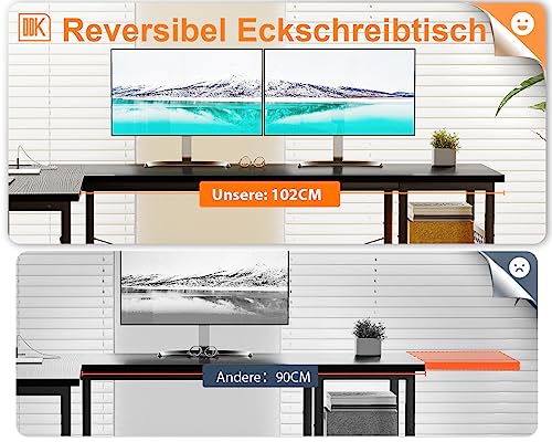 ODK Reversibel Eckschreibtisch, Gaming Tisch mit 2 Steckdosen, 2 USBs & Großer Stauraum, Flexibel für Office und Gaming, Schwarz, 150×102cm - 5
