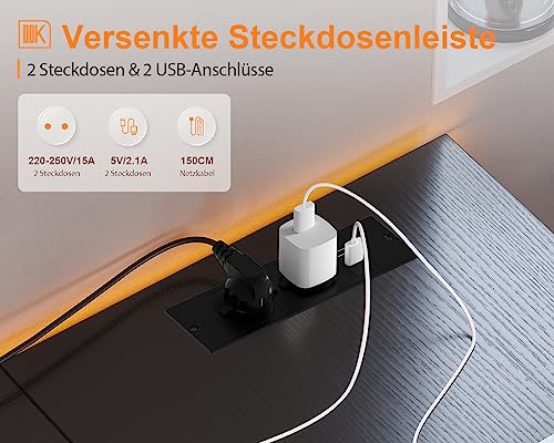 ODK Reversibel Eckschreibtisch, Gaming Tisch mit 2 Steckdosen, 2 USBs & Großer Stauraum, Flexibel für Office und Gaming, Schwarz, 150×102cm - 6