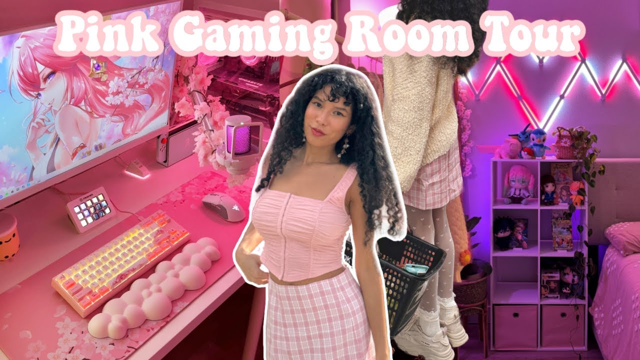Gamer Girl Room Tour 2024 | pinke Gaming Einrichtung + kawaii Schreibtisch Einrichtung Tour 𐙚⋆｡°✩