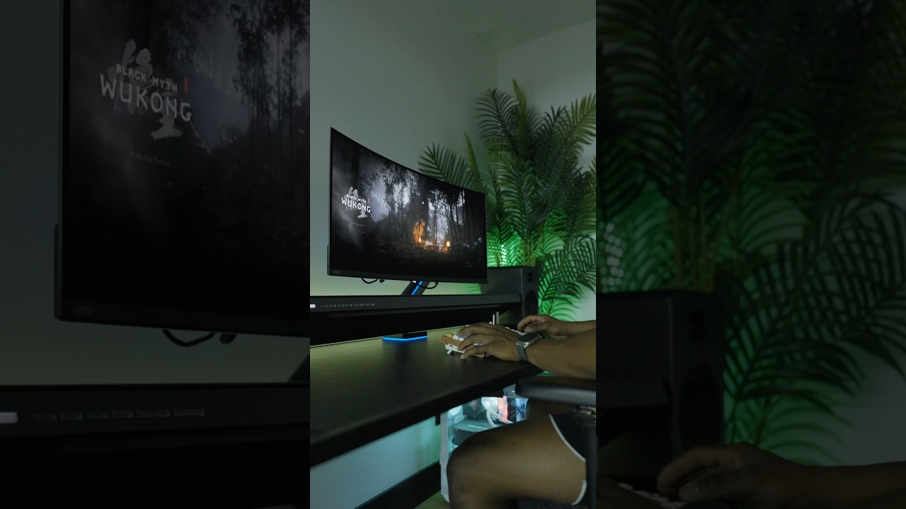 Ein Gaming-Setup mit einem 34″ QD-OLED Ultra-Wide und einem RGB-Tischarm!